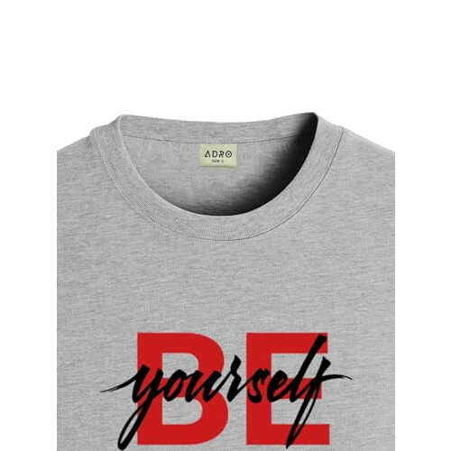 ADRO Heren Solid Regular Fit T-shirt (RN24-BYO-GR_Grijs 1