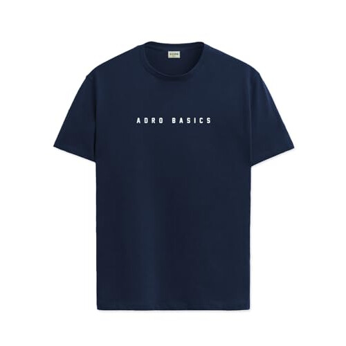 ADRO Heren Solid Regular Fit T-shirt (RN24-AR2-NB_Navy Blue