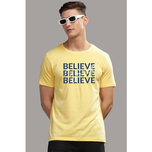 ADRO Men's Solid Regular Fit T-Shirt (RN24-INV-LY_Light Yellow 2