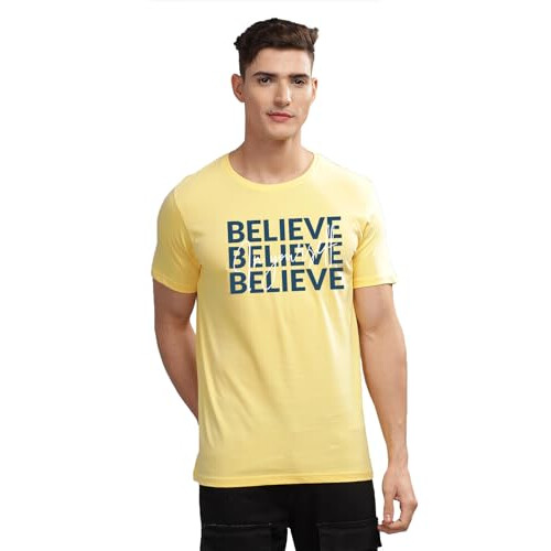 ADRO Men's Solid Regular Fit T-Shirt (RN24-INV-LY_Light Yellow