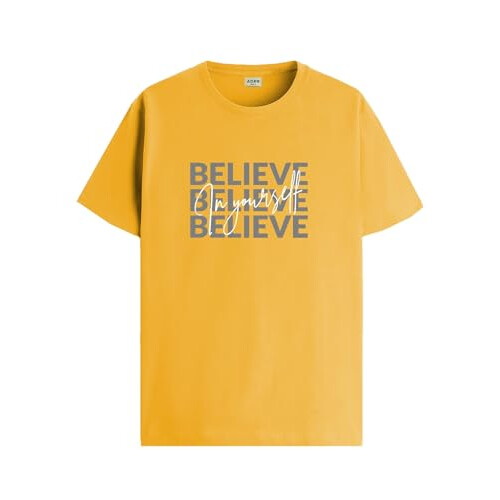 ADRO Heren Solid Regular Fit T-shirt (RN24-INV-MU_Mustard