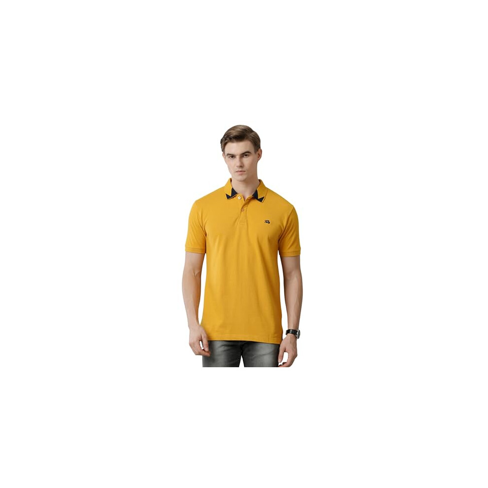 Polo ADRO pour homme, 100 % coton, uni, coupe classique | PN23-H-L1PLN-MU-M Moutarde