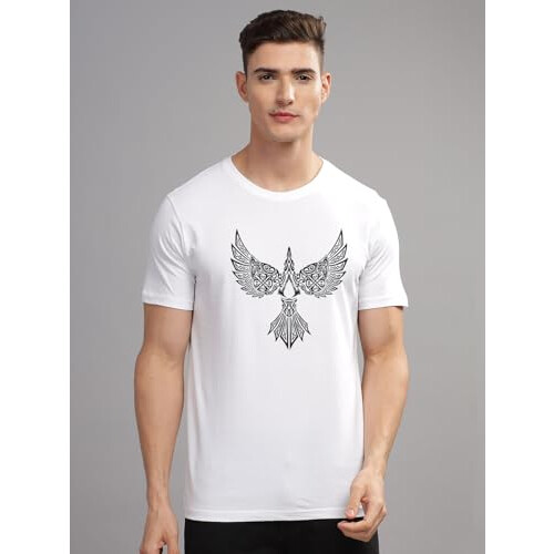 ADRO Heren Solid Regular Fit T-shirt (RN24-BIRD-WH_Wit 2