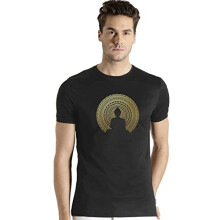 ADRO Men's Budha Gold Printed Cotton T-Shirt (RN23-GL-BUD-BL_Black_L)