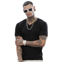 ADRO V-Neck T Shirt for Men, 100% Cotton Vneck Tshirt is Ideal for Casual wear, Workouts and Loungewear, Adding a Stylish Touch.|VN24-PLN-BL-XL Black