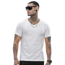 ADRO V-Neck T Shirt for Men, 100% Cotton Vneck Tshirt is Ideal for Casual wear, Workouts and Loungewear, Adding a Stylish Touch.|VN24-PLN-WH-XL White