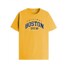 T-shirt stampata da uomo ADRO - T-shirt stampata in cotone premium - T-shirt senape - RN24-BOST-MU-XL
