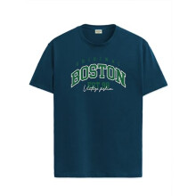 ADRO Heren T-shirt met print - Premium katoenen T-shirt met grafische print - Blauwgroen T-shirt - RN24-BOST-SB-L