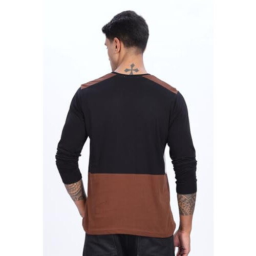 ADRO Men's Solid Regular Fit T-Shirt (FR24-WSBR_White, Brown 2