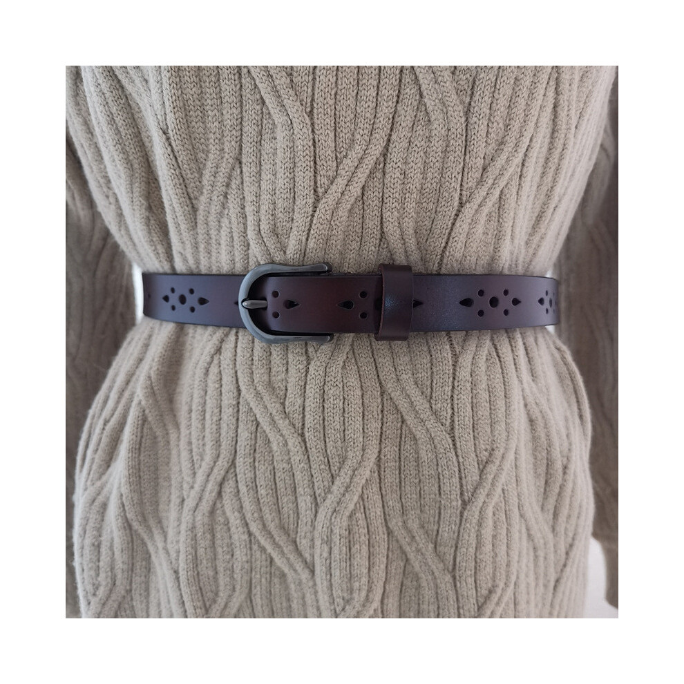 (Brown,115Cm)CinturóN Retro Ancho De Cuero Para Mujer Con DiseñO Hueco Para Pantalones Vaqueros Y-image