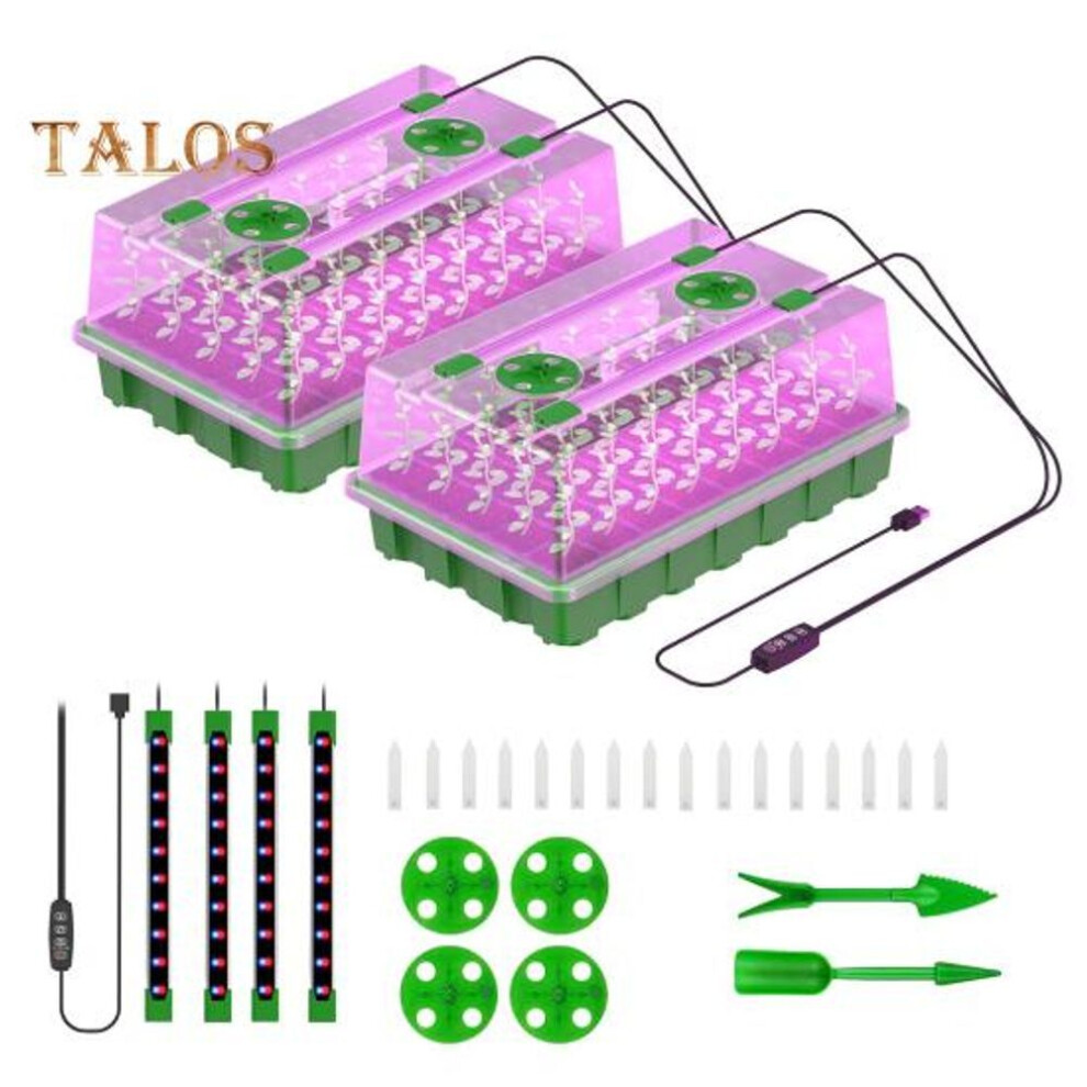 (as the picture, 2pcs B) Plant Starter Tray With Timed Full Spectrum Grow Light Moisture Control Indoor Mini Greenhouse Plant Germination Trays Kit