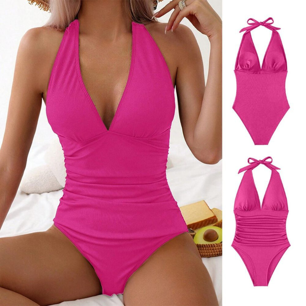 (M, hot pink) Women's Bikini Swimwear Retro Swimsuits With Boyleg Pregnancy Bathing  Boyshort