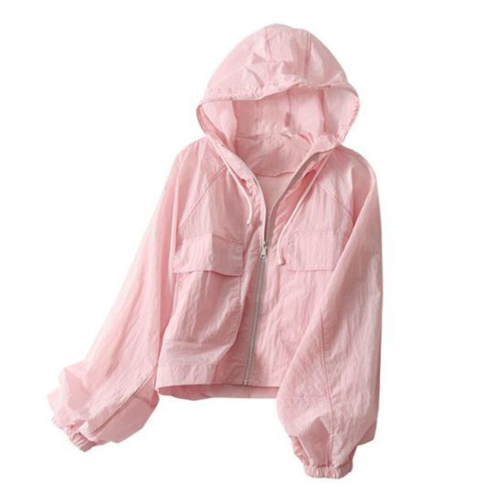 (pink, XL) Women's Sun Protection Cropped Jackets Zip Up Athletic Workout Hoodie Coat Long Sleeve Sunscreen Clothing For Running Hiking Cycling Travel