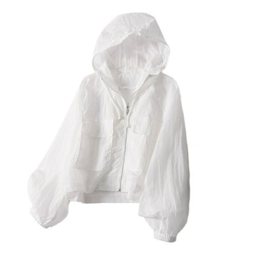 (white, M) Women's Sun Protection Cropped Jackets Zip Up Athletic Workout Hoodie Coat Long Sleeve Sunscreen Clothing For Running Hiking Cycling Travel