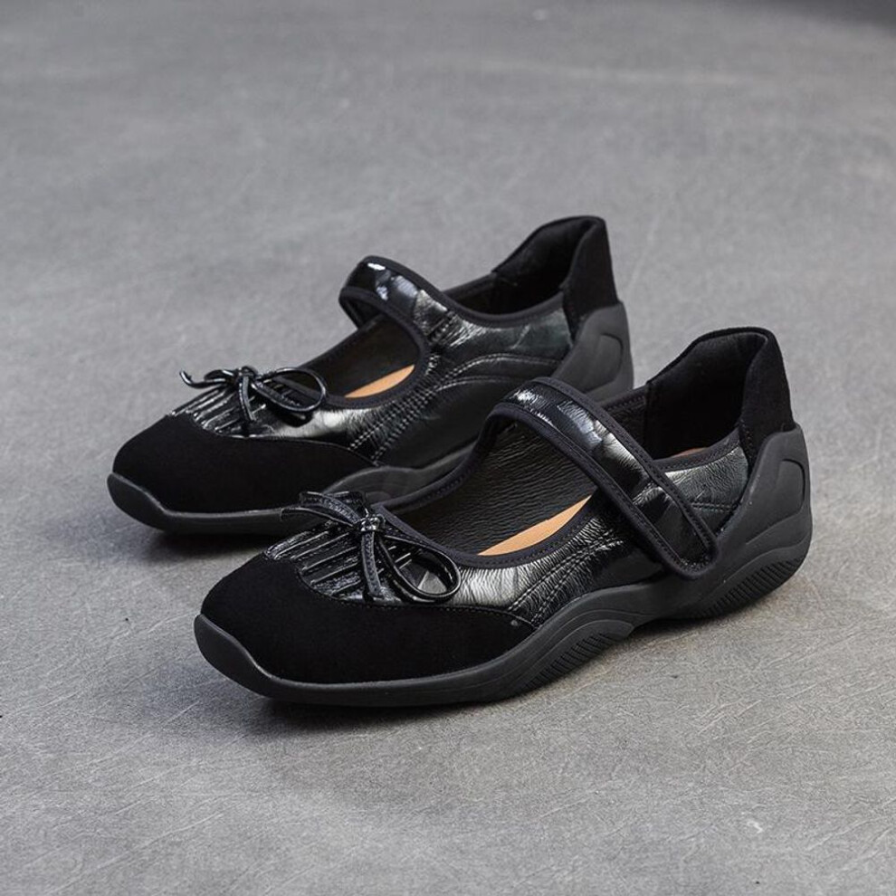 (black, 38) Johnature Casual Genuine Leather Flats Soft Sole Versatile Mary Jane Sweet Women's Shoes