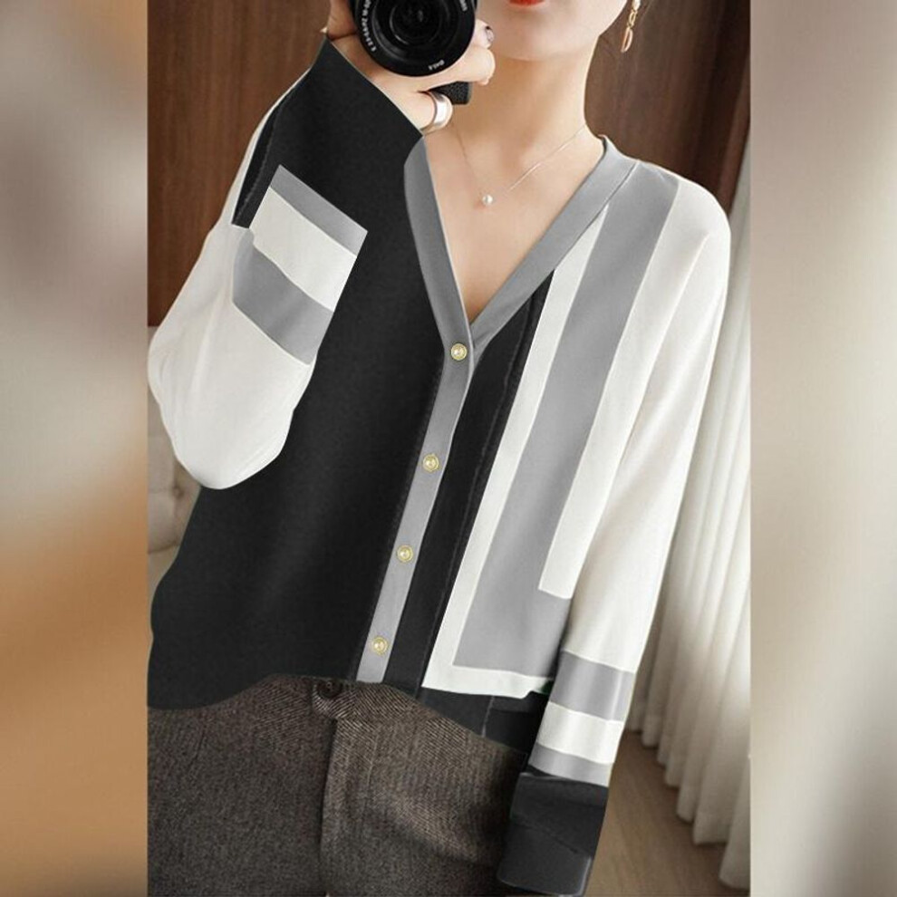 (2XL, black) Zanzea Women Autumn V-neck Long Sleeve Colorblock Cardigans