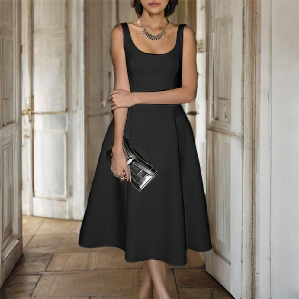 (black, S) Zanzea Women Vitntage Elegant U Neck Sleeveless Waisted A-line Dresses