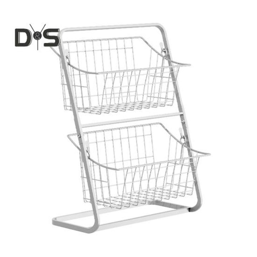 (white) Storage Rack With Removable Baskets Large Capacity Double-layer Design Metal Hanging Fruit Stand Vegetable Storage Basket
