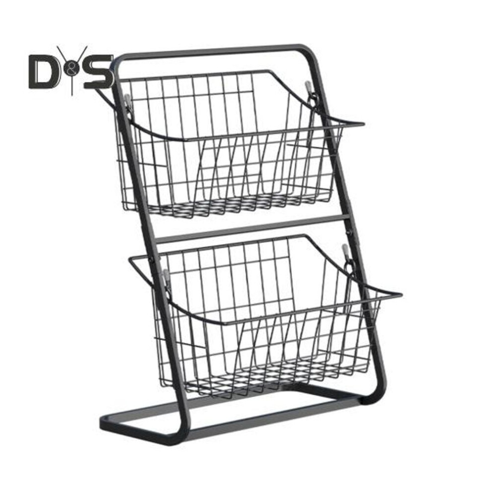 (black) Storage Rack With Removable Baskets Large Capacity Double-layer Design Metal Hanging Fruit Stand Vegetable Storage Basket
