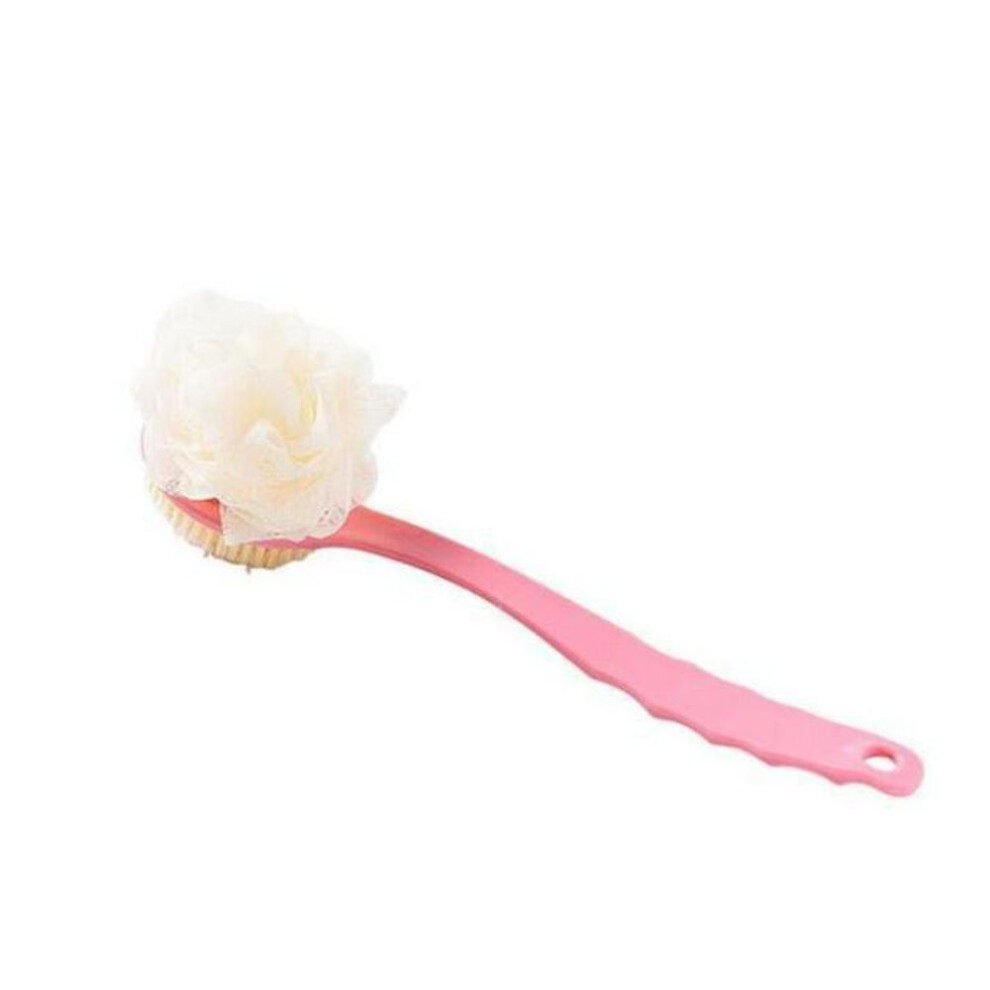 (pink, with bath ball) Muji Long Handle Bath Brush & Towel Set With Soft Bristles For Body & Back