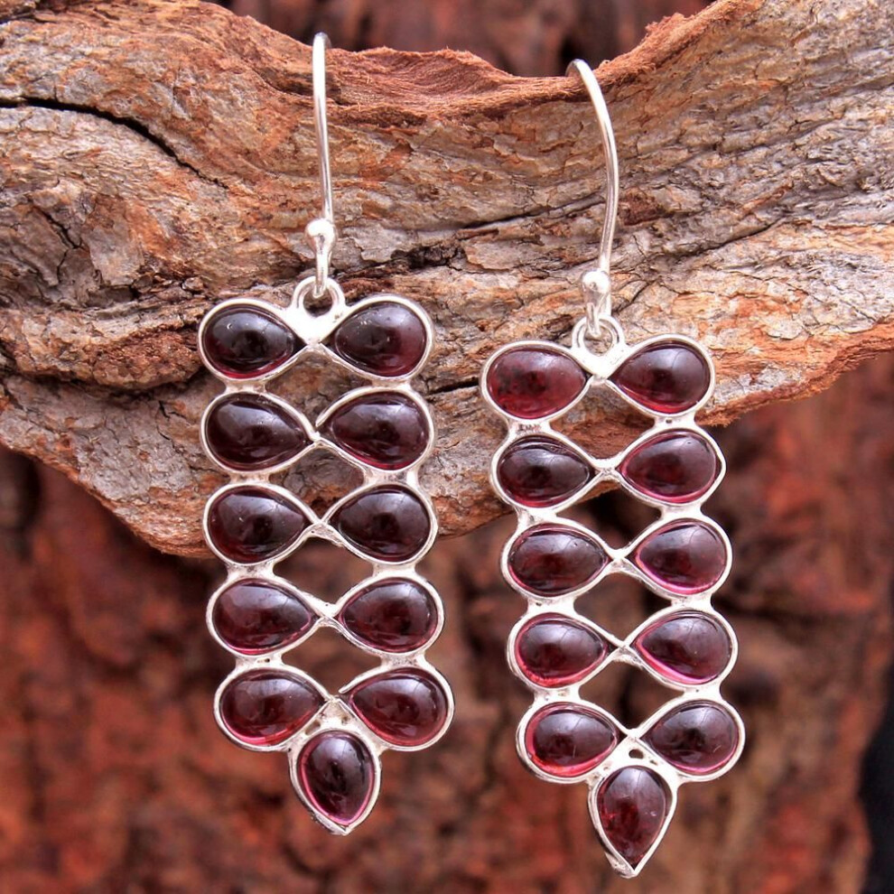 (red) Garnet, Moonstone Silver Earring, Gemstone Jewelry, Silver Earring, 925 Sterling Silver Handmade Jewelry, Gifts For Her
