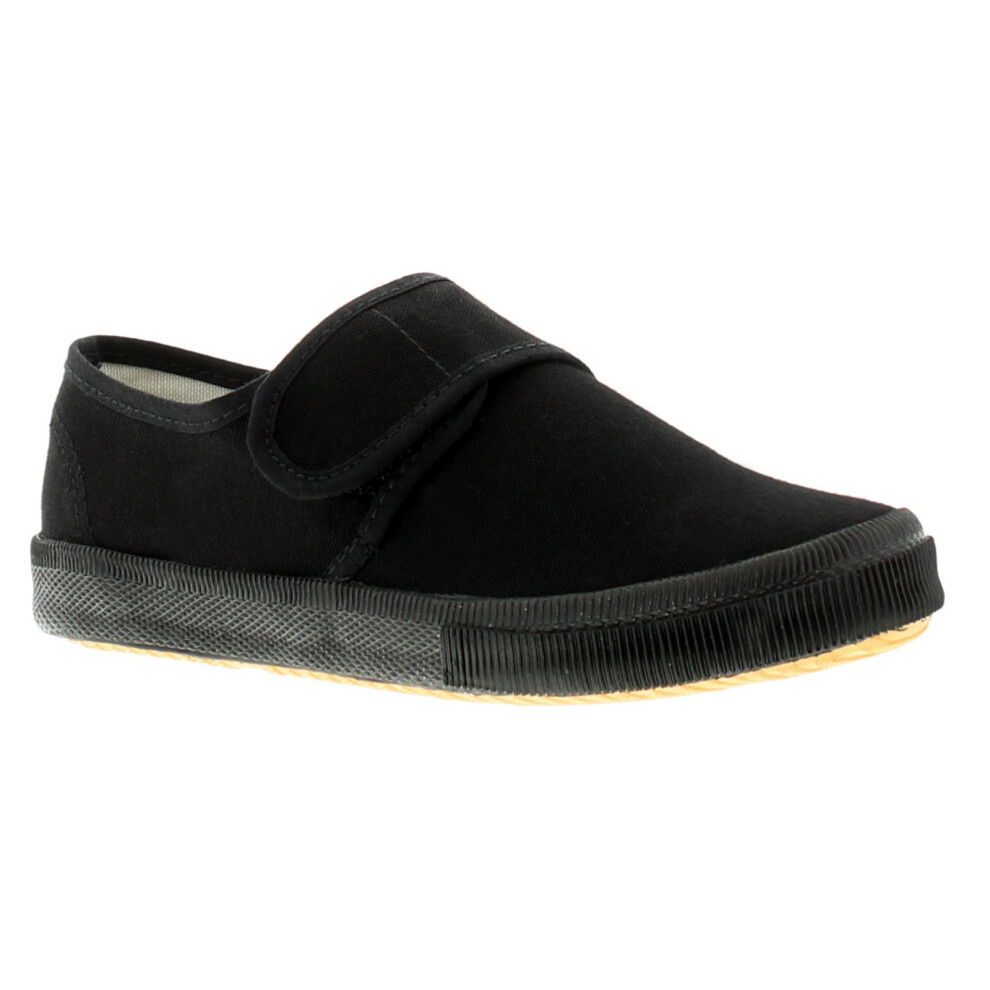 (Black, 2 (Adults')) Younger Childrens School Plimsolls Pumps Touch Fastening black UK Size