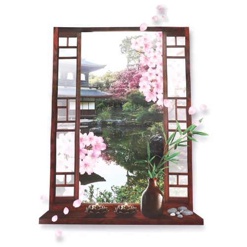 Αυτοκόλλητο τοίχου 3D Window Peach Blossom Flower Art, αφαιρούμενη τοιχογραφία 2
