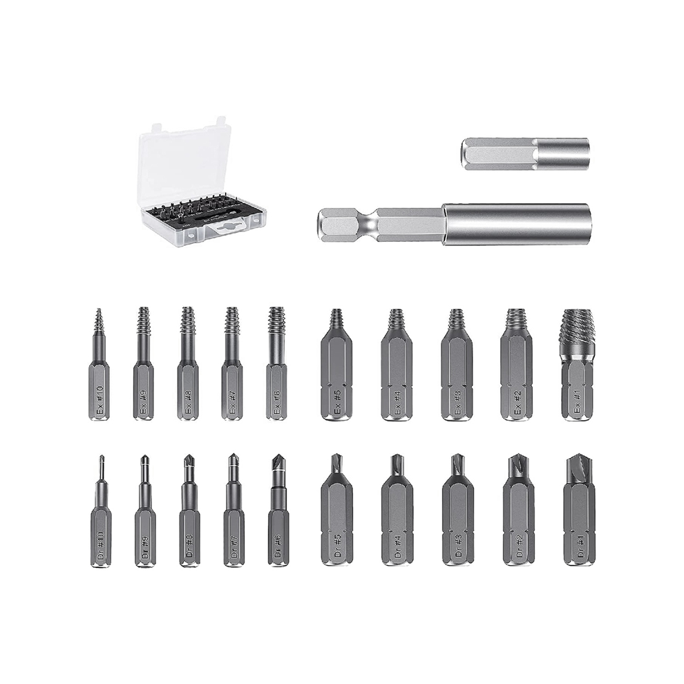 22 Piece Damaged Screw Extractor Kit, Easy Removal Stripped Made Of S.s. 4341 Hardness 62-63Hrc 4852404113352