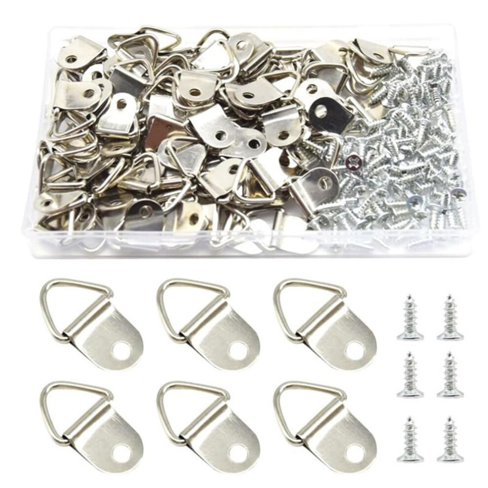 (silver) 100pcs Single Hole Hangers Convenient Triangle D Rings With Screws Easy To Install And Remove Picture Hangings Hook