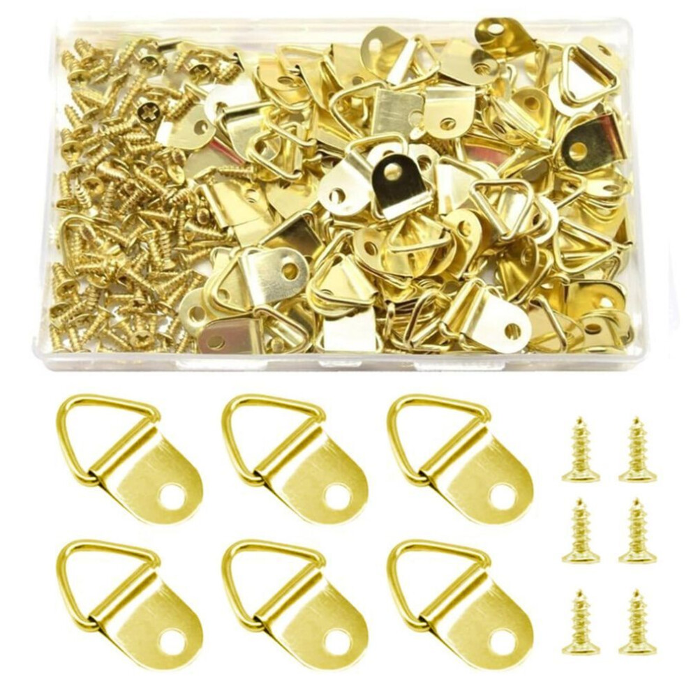 (yellow) 100pcs Single Hole Hangers Convenient Triangle D Rings With Screws Easy To Install And Remove Picture Hangings Hook
