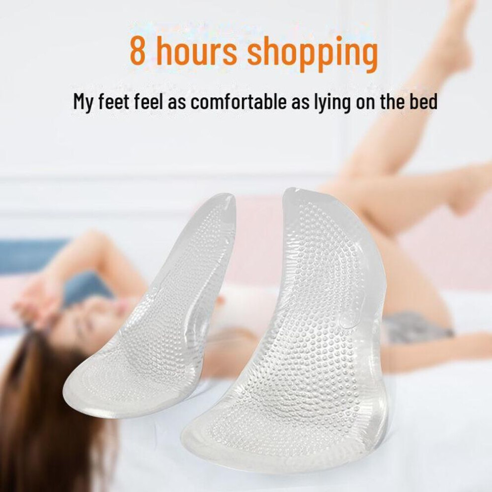 (transparent, Large size (41-45)) Silicone Arch Support Insoles For Flat Feet - Pain Relief & Protection In High Heels, 7-point Arch Pad.