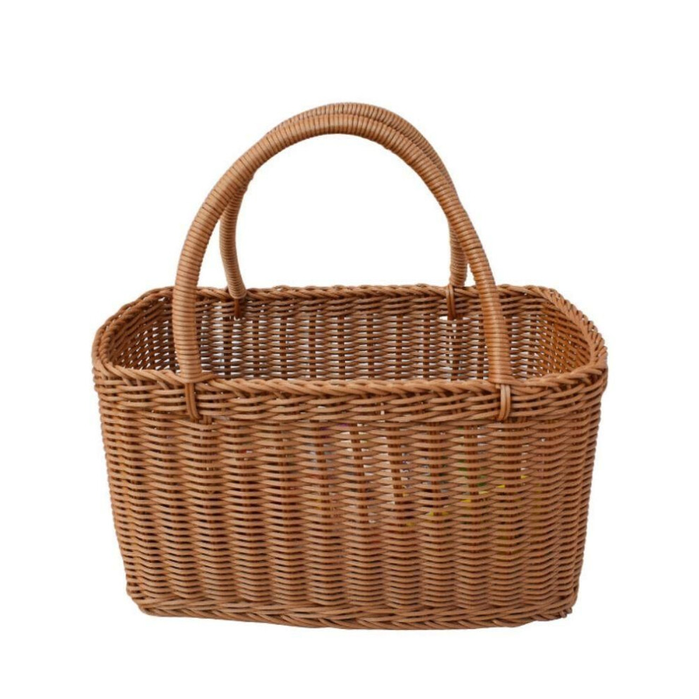 (L) Rectangular Woven Basket With Handle Flower Basket Decorative Picnic Basket  Vegetable
