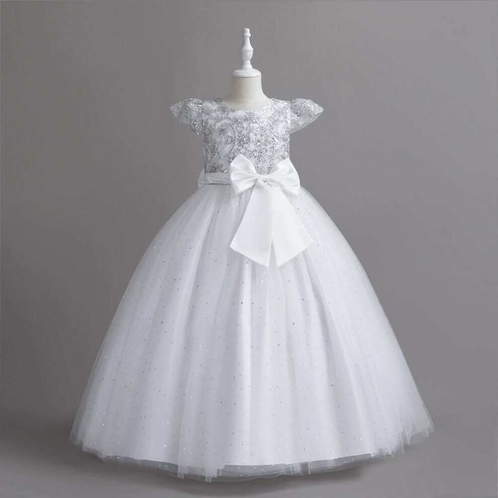 (white, 130) Girls' Dress Skirts Big Children's Sleeveless Sequined Wedding Dresses Flower Girls Show Princess Dresses Floor-to-ceiling Long Dress Skirts