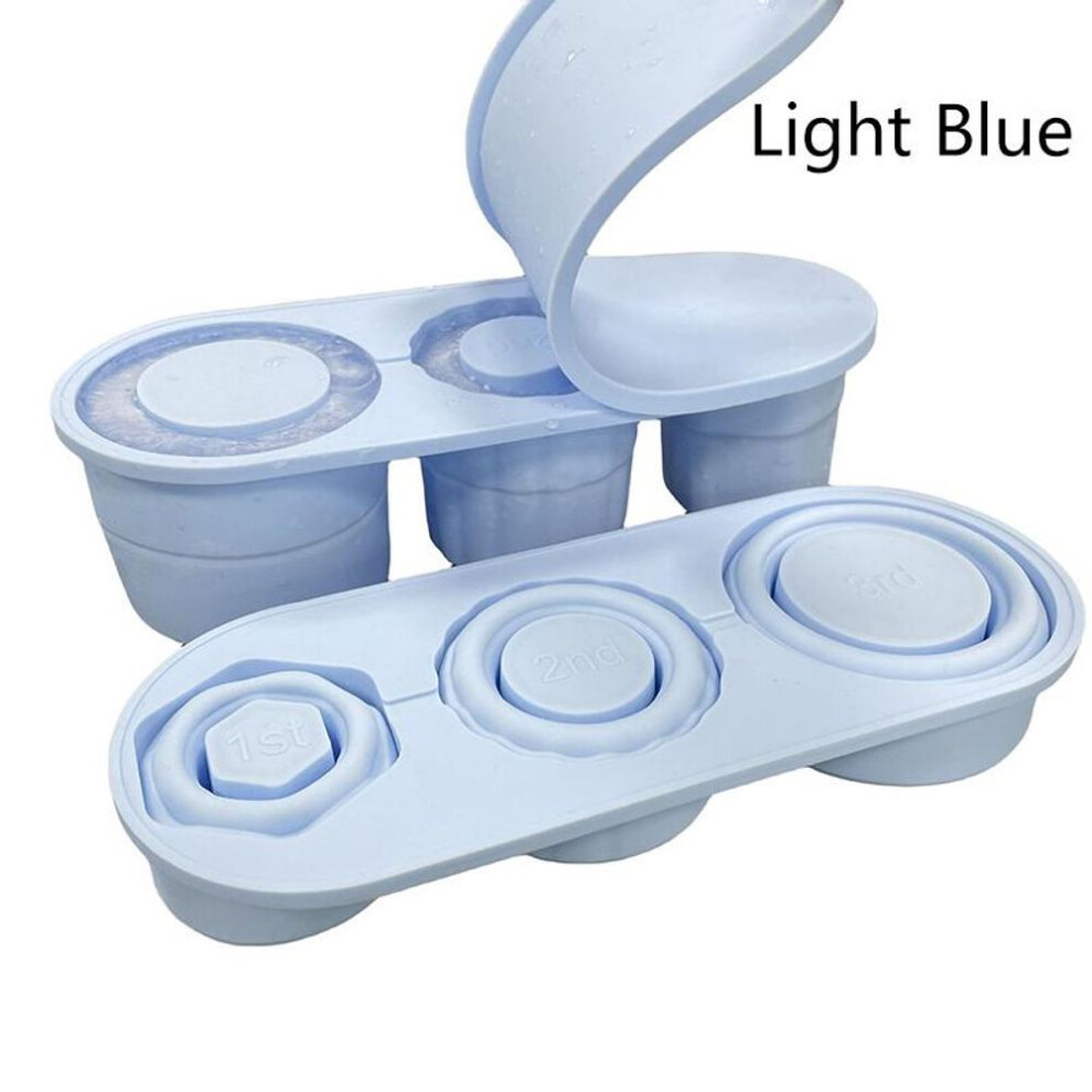 (light blue) Cylinder Ice Cube Tray For Cup Tumbler Collapsible Reusable Silicone Ice Molds One-piece 3-grid For Drink Juice Coffee
