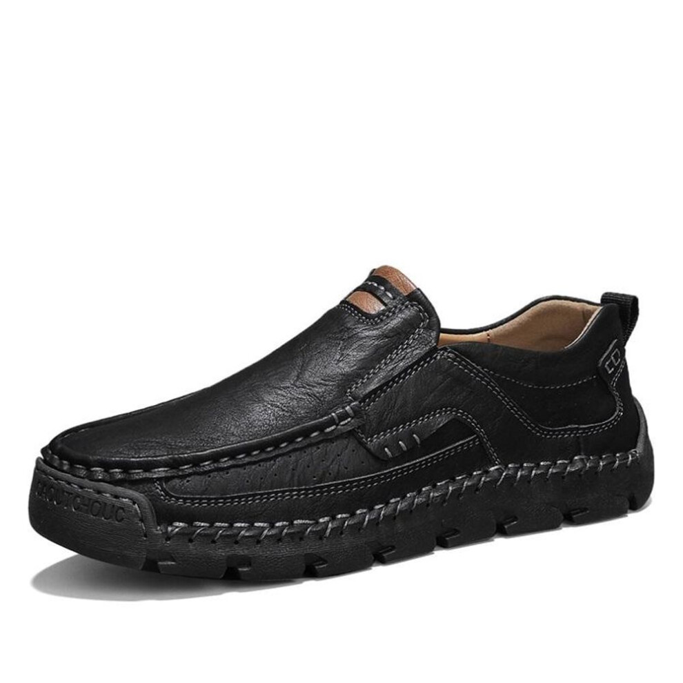 (black, 46) Men‘s Moccasins Handmade Stitching Leather Casual Comfortable Men Loafers Slip On Leather Shoes Flats Hot Sale Walking Shoes