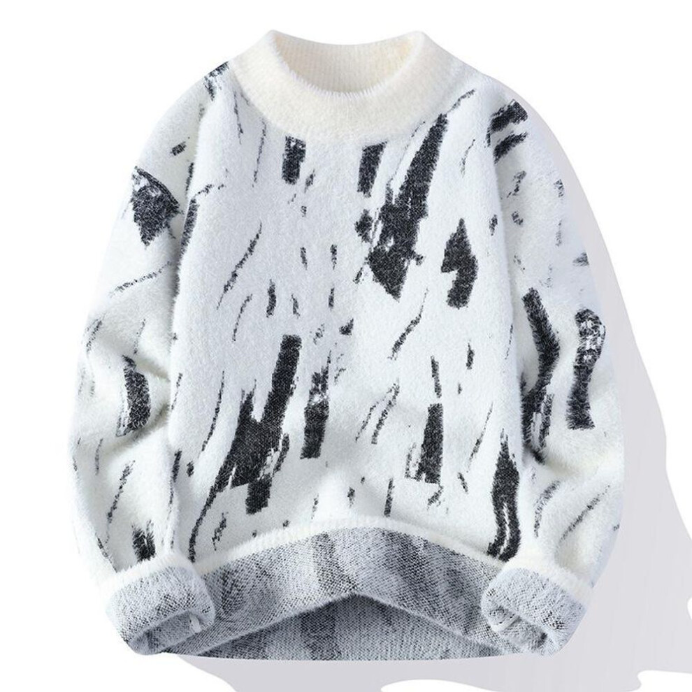 (white, 2XL) Autumn/winter 2024 Men's Half Turtleneck Thick Knitted Sweater Pullover