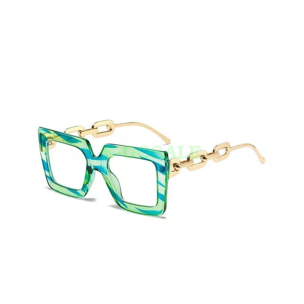 (Green Frame + Clear Lens) Large Square Frame Oversized Frame Clear Lens Nerd Geek Glasses HOT