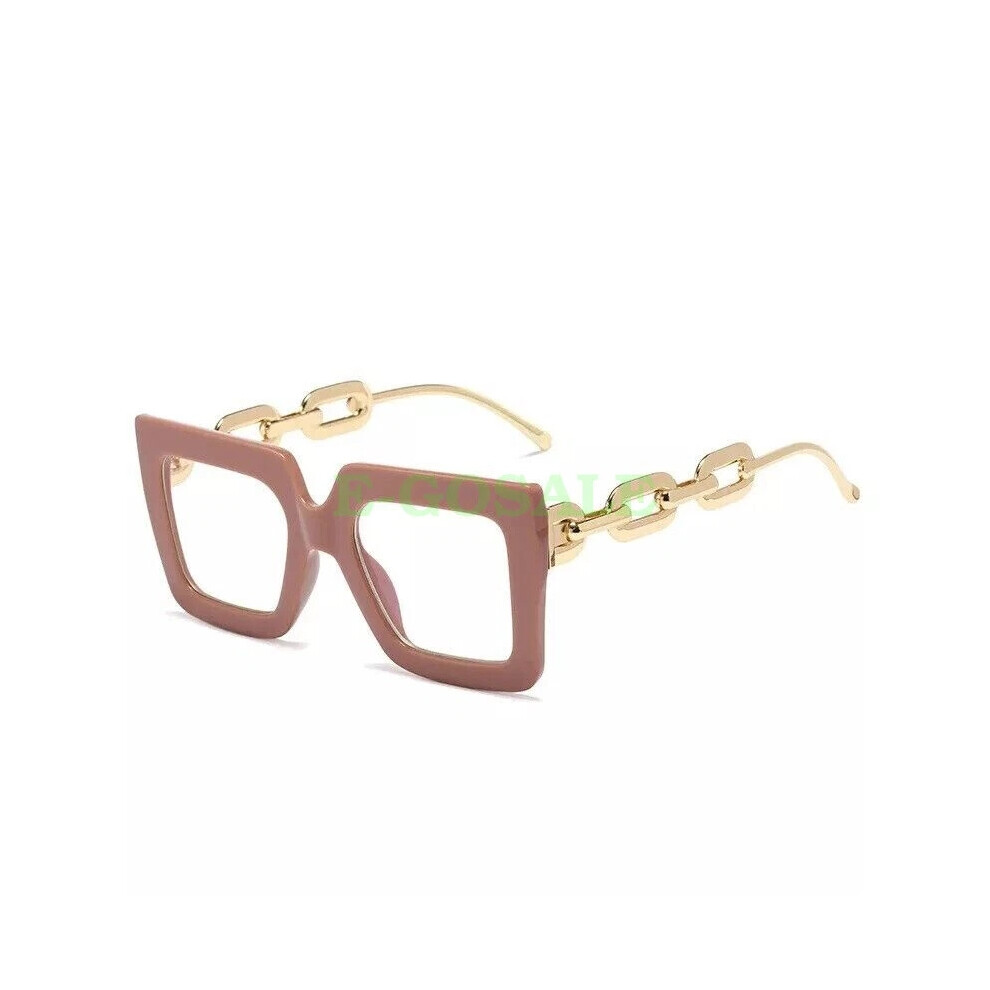 Blue/Light (Khaki Frame + Clear Lens) Large Square Frame Oversized Frame Clear Lens Nerd Geek Glasses Hot