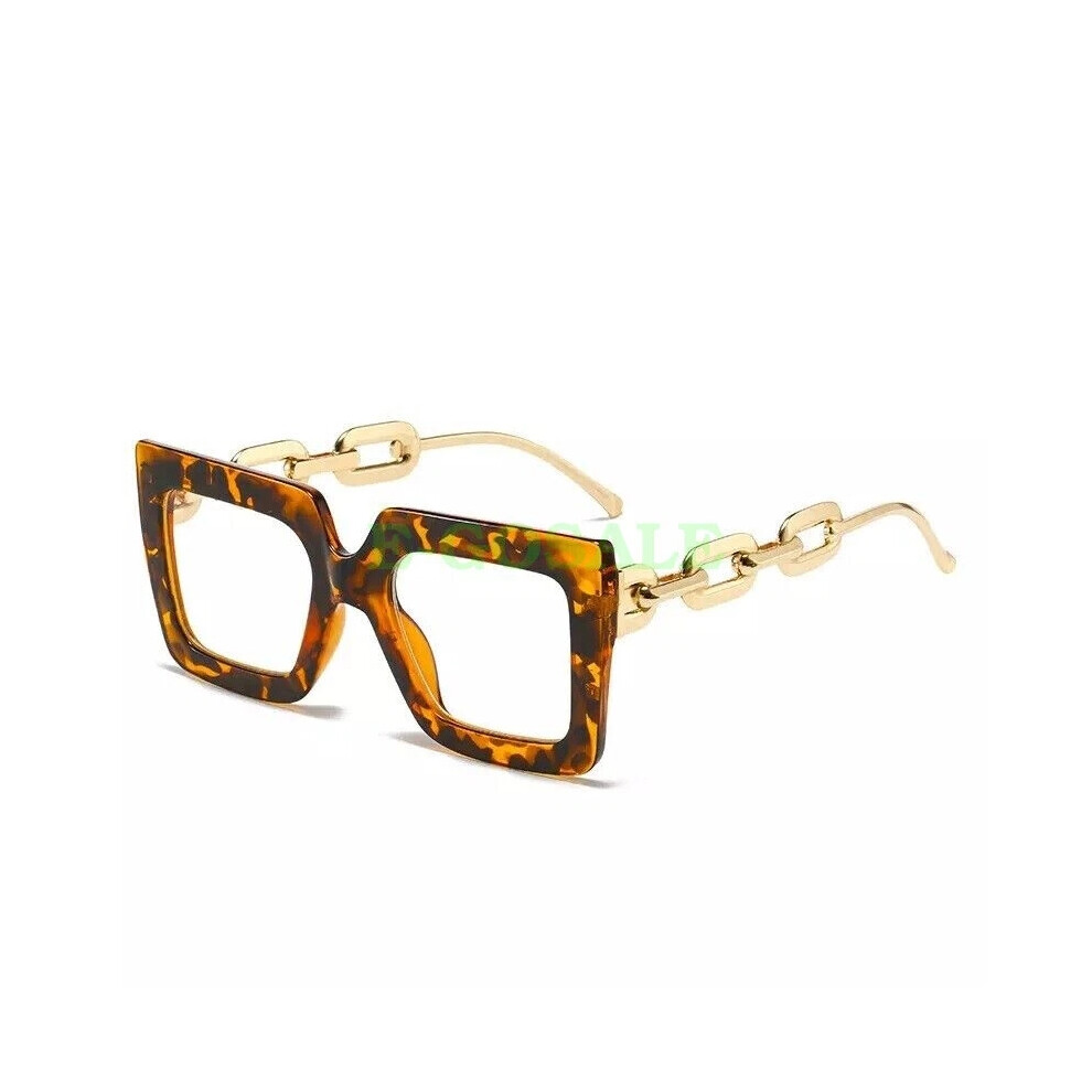 (Leopard Frame + Clear Lens) Large Square Frame Oversized Frame Clear Lens Nerd Geek Glasses HOT