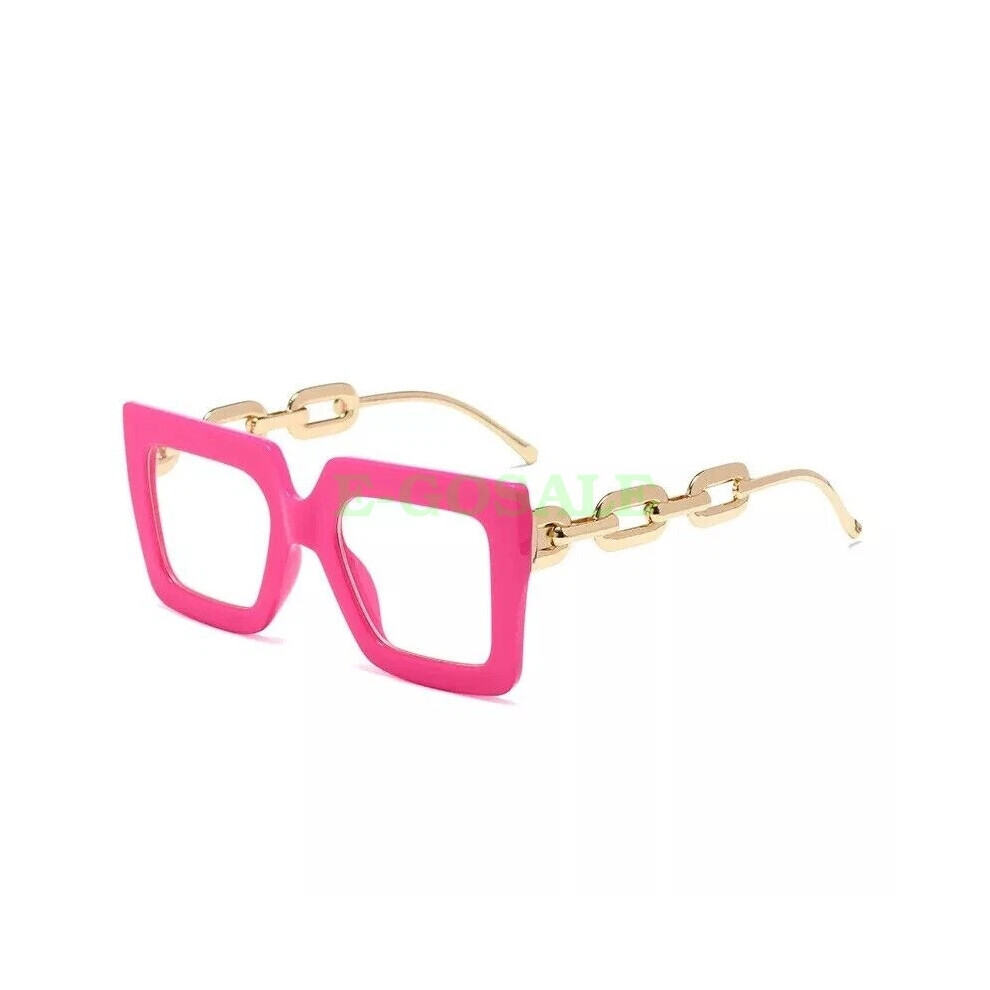 (Pink Frame + Clear Lens) Large Square Frame Oversized Frame Clear Lens Nerd Geek Glasses HOT