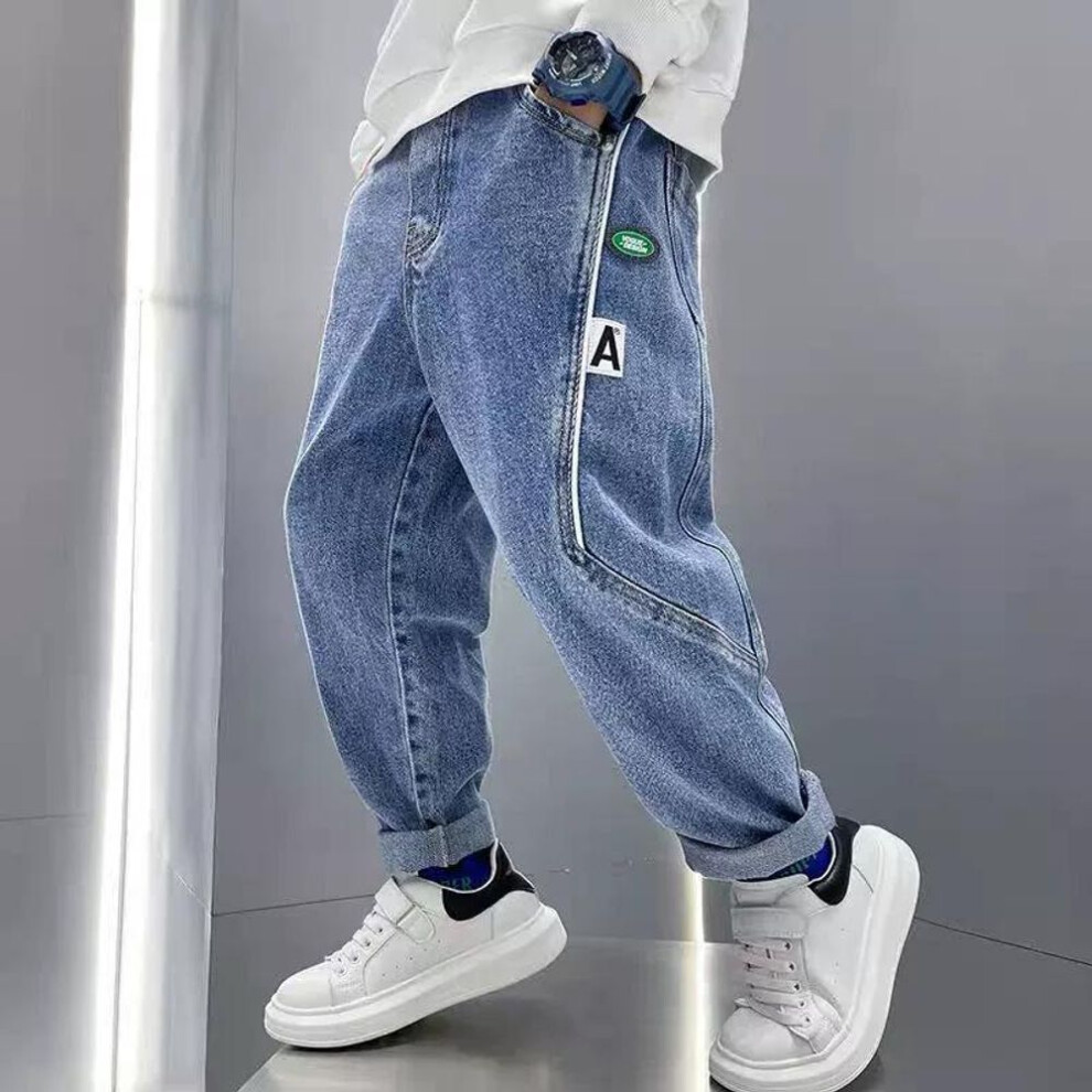 (blue, 130) Spring Boys Casual Jeans Pant Korean Fashion Straight Leg Pants Kids  Pants Autumn Children Trousers 3-12 Yrs Toddler Boys Pants