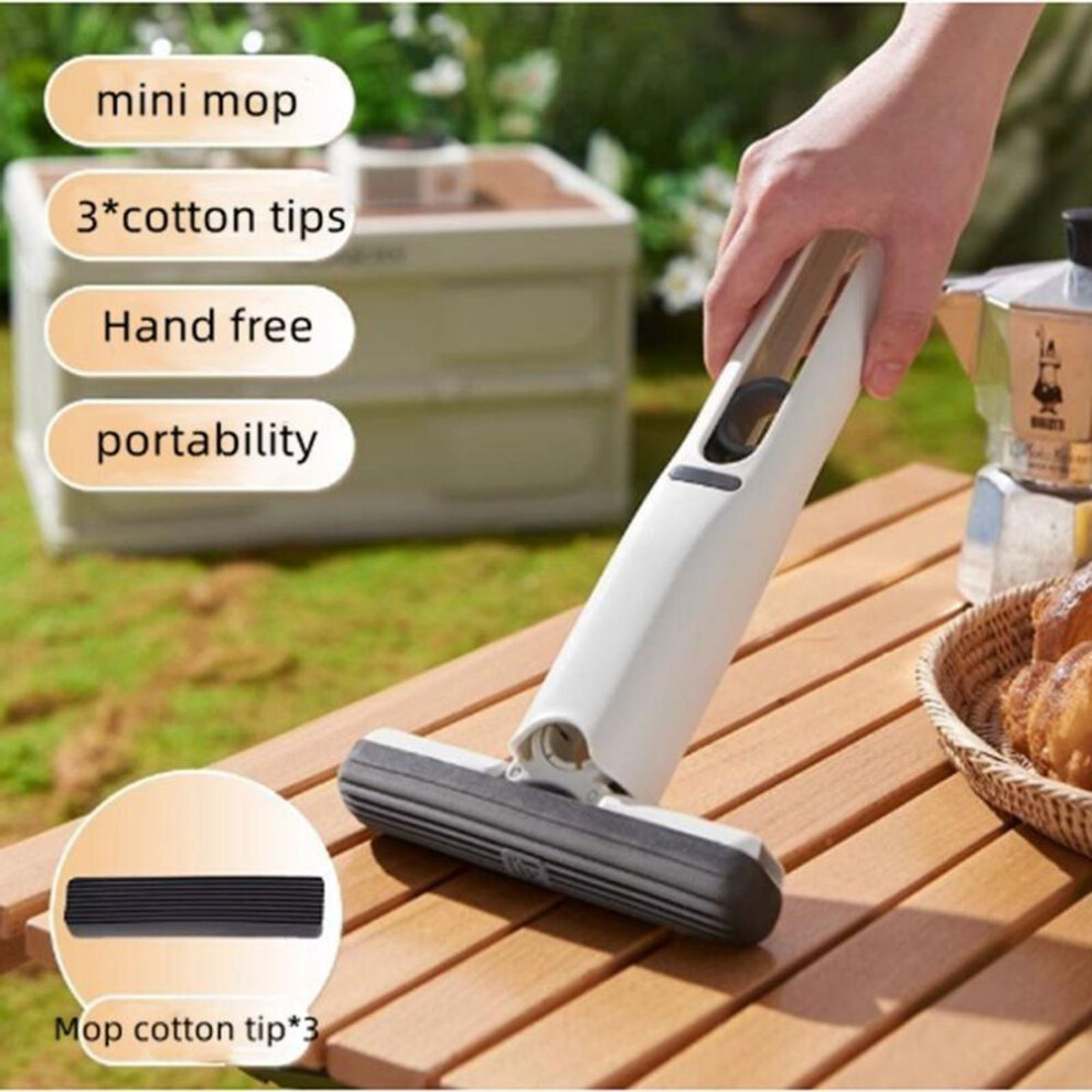 1mop+3tops Household Cleaning Mop Strong Squeeze Mini Mop Folding Self-squeezing Floor Scrubbing Mop Desk Window Car Cleaning Tool