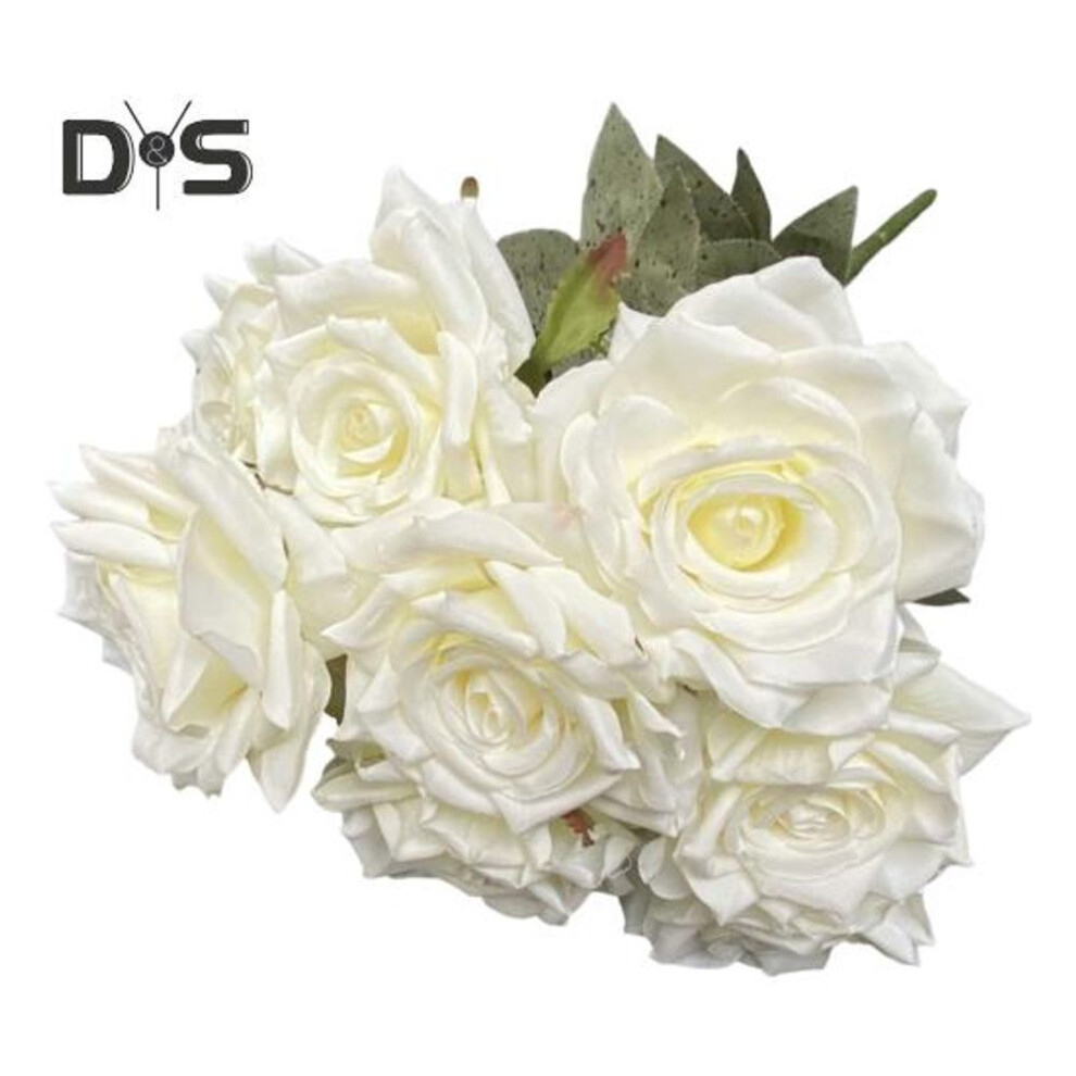 (milk white) 1 Bouquet Wedding Accessories Artificial Rose Fine Workmanship Great 9 Head Artificial Rose Bouquet