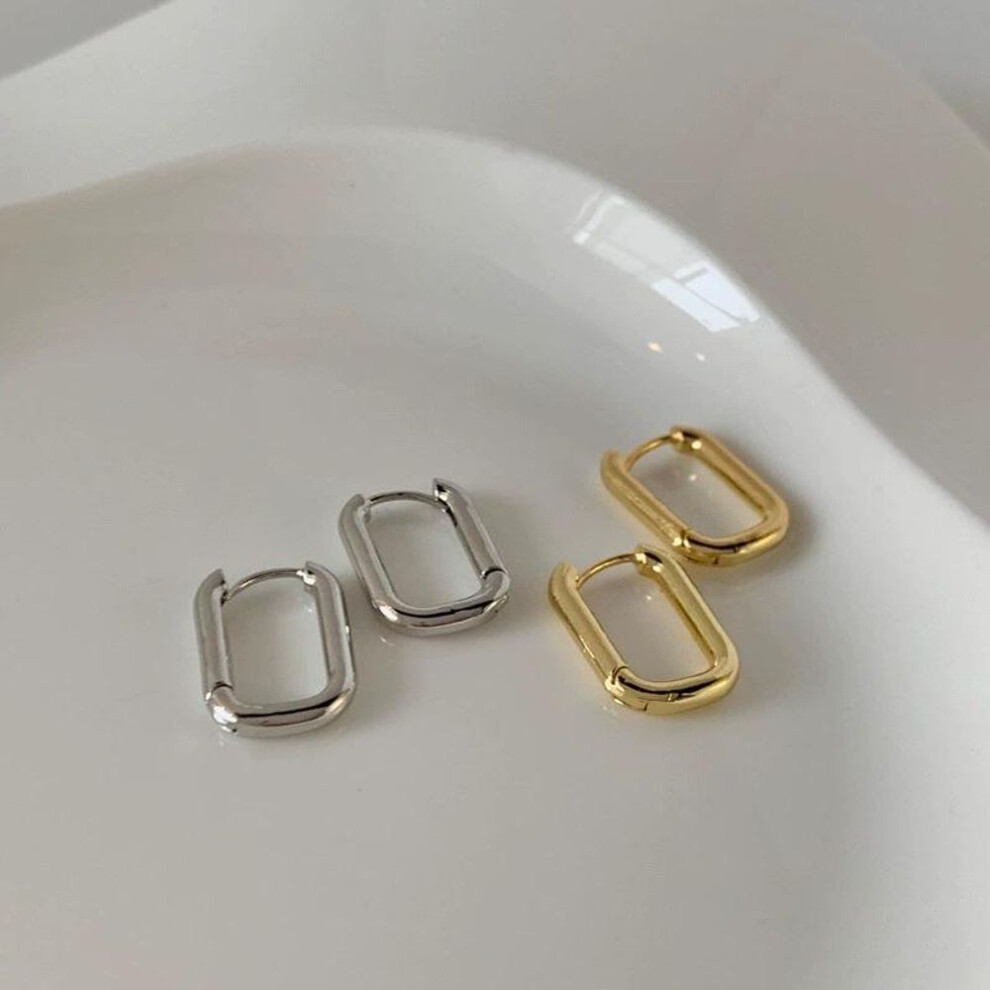 (silver) 2023 French U-shaped Geometric Circle Earrings: Fashionable Oval Design For Women
