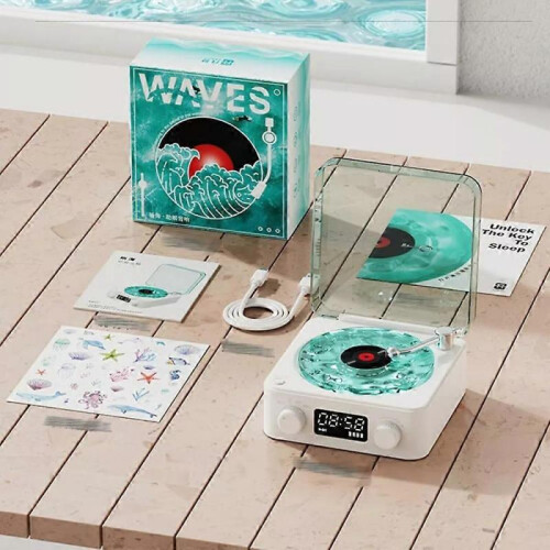 (pink) Lamp Record Player, Waves Vinyl Bluetooth Speaker with 4 Modes Adjustable 2