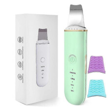 (Green with box) Ultrasonic Skin Scrubber Vibration Spatula Blackhead Remover Shovel Clean Cavitation Peeling Facial Lifting Beauty Instrument