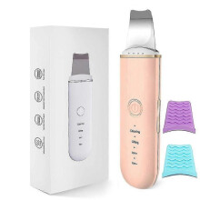 (Pink with box) Ultrasonic Skin Scrubber Vibration Spatula Blackhead Remover Shovel Clean Cavitation Peeling Facial Lifting Beauty Instrument