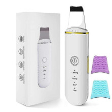 (White Gold with box) Ultrasonic Skin Scrubber Vibration Spatula Blackhead Remover Shovel Clean Cavitation Peeling Facial Lifting Beauty Instrument