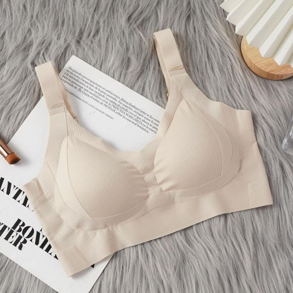 (beige, XL) Full Cup Adjustable Underwear Women Big Breasts Small Bra Anti-sagging Large Size Thin Seamless Ladies Bra