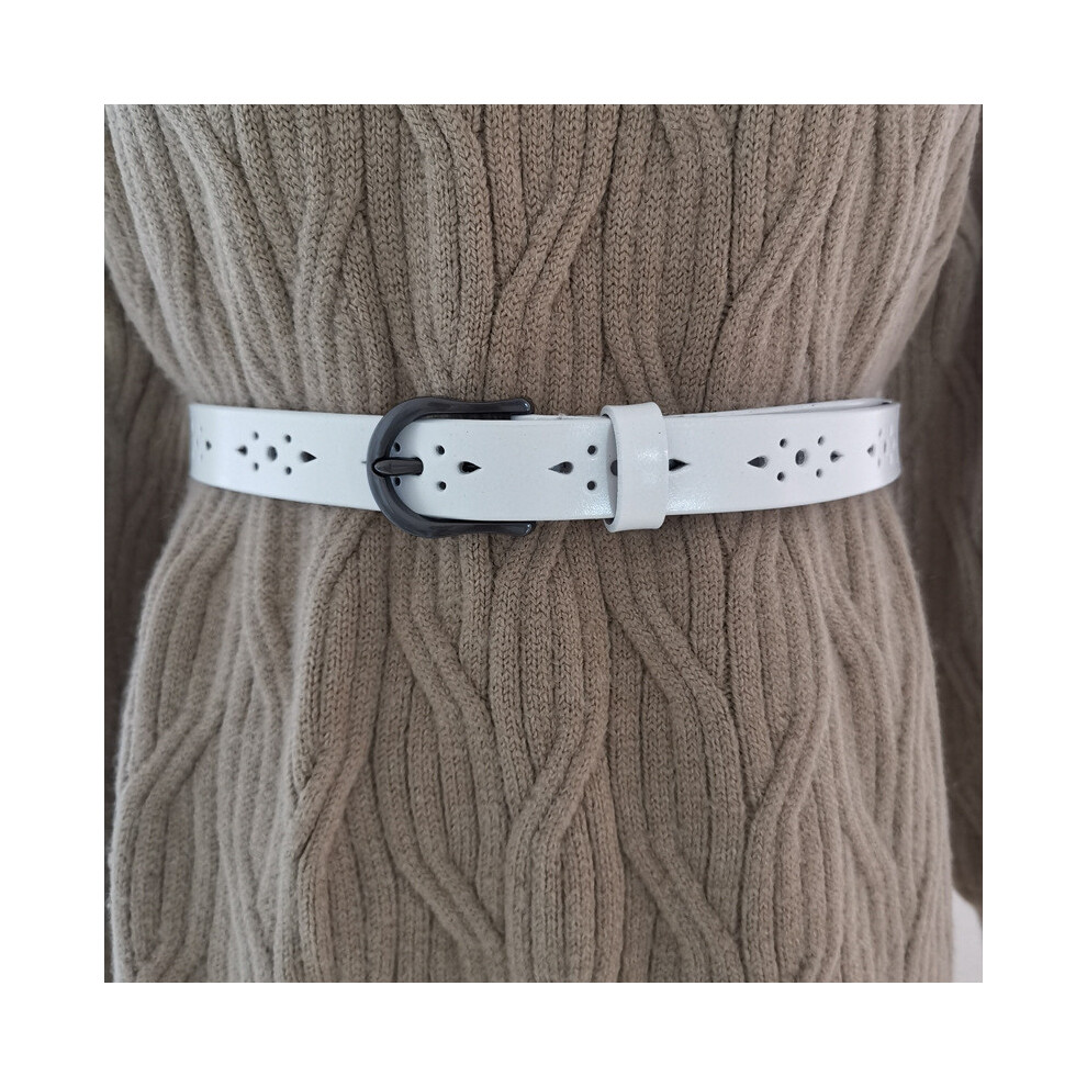 (White,115cm)Ceinture rétro femme large en cuir avec motif creux pour pantalon jean et